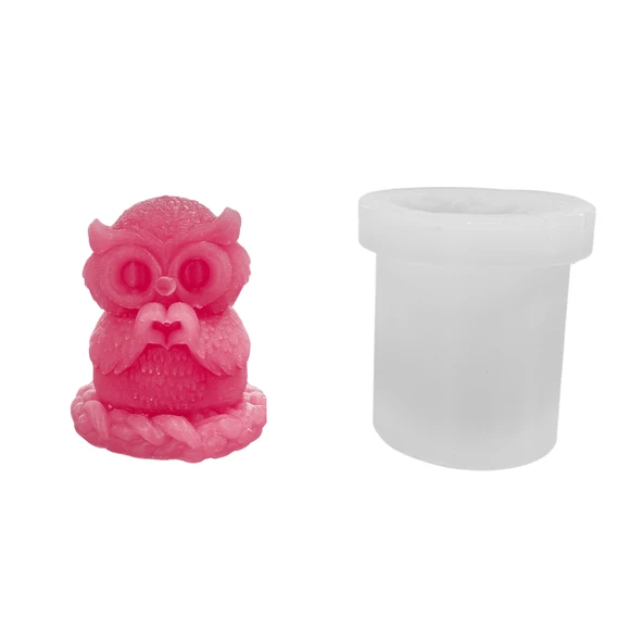 Silikon 3D Sevimli Kalp Yapan Baykuş Mum Kalıbı ürün görseli 1