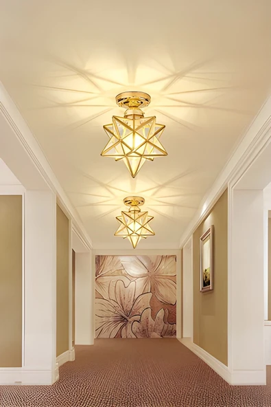 Luna Lighting Mira Model Yıldız Gold Renk Kaplama Metal Salon Yatak Mutfak Hol Modern Tavan Plafonyer Avize ürün görseli 1