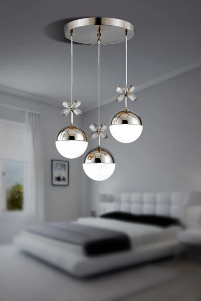 Luna Lighting 3lü Top Krom Sarkıt Led Spor Modern Avize ürün görseli 1