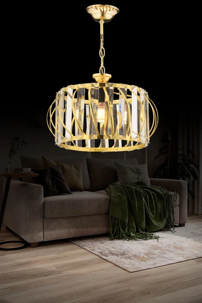 Luna Lighting Luxury Gold 27 Cm Kristal Taşlı Avize ürün görseli 1