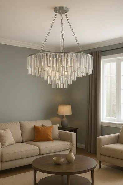 Luna Lighting Güneş Model Krom Kaplama Şık Kristal Tarz Kristal Salon Oturma Yemek Odası Hol Antre Avize ürün görseli 1