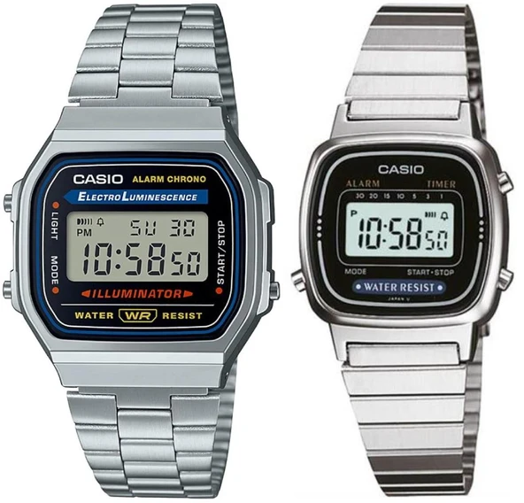 Casio A168WA-1WDF-LA670WA-1DF Retro Çift Kol Saati (Kadın-Erkek) ürün görseli 1
