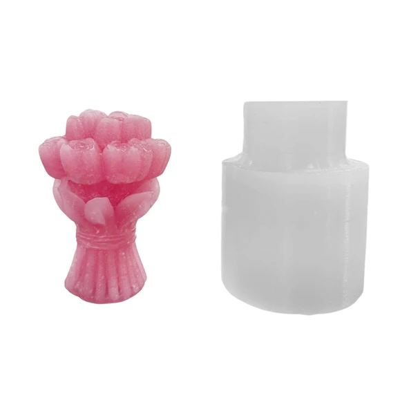 Silikon 3D 13 Güllü Çiçek Buketi Mum Kalıbı ürün görseli 1