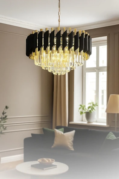 Luna Lighting Kuvars Model Gold Kaplama Şık Tarz Kristal Salon Oturma Yemek Odası Hol Antre Avize ürün görseli 1