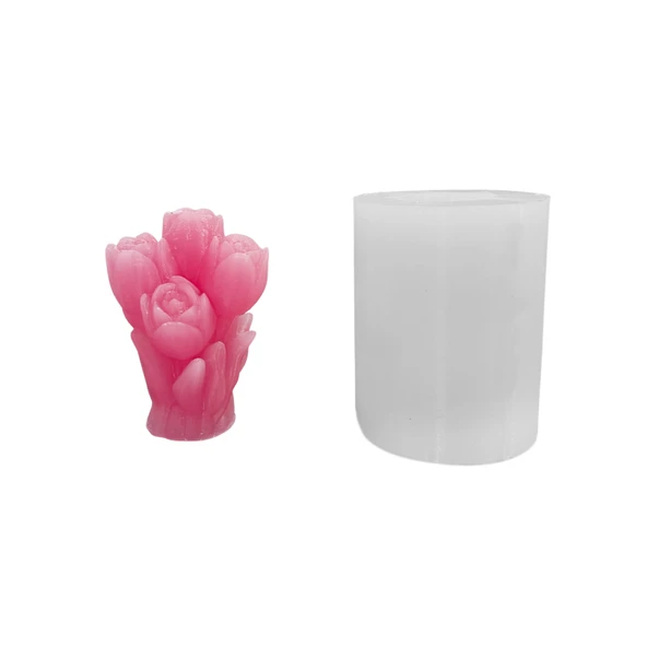 Silikon 3D 6 Güllü Çiçek Buketi Mum Kalıbı ürün görseli 1