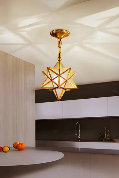 Luna Lighting Mira Model Yıldız Gold Renk Kaplama Metal Salon Yatak Mutfak Hol Modern Tavan Sarkıt Avize ürün görseli 1