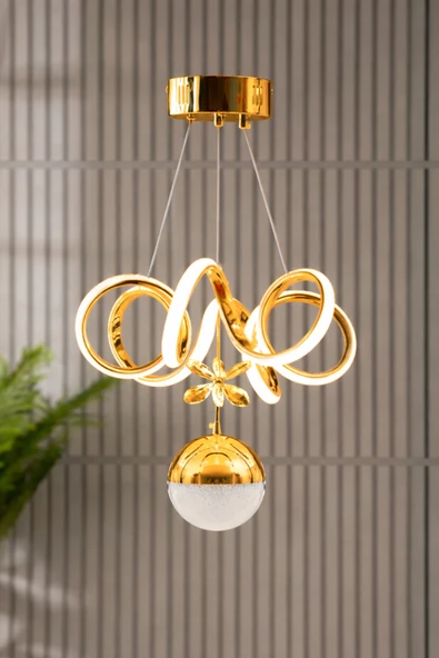 Luna Lighting Elena Model Gold Şık Led Salon Yatak Mutfak Oturma Odası Sarkıt Beyaz Işık Led Avize ürün görseli 1