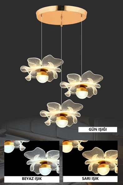 Luna Lighting Kleopatra Model 3 lü Gold Kaplama Metal Salon Mutfak Oturma Yatak Odası Modern Led Sarkıt Avize ürün görseli 1