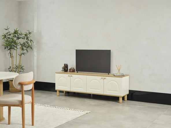 Dienni Bohem Modern TV Ünitesi - 180 cm Genişlik - 4 Kapaklı Özel Oval Desenli Medya Konsolu - Salon TV Sehpası ürün görseli 1