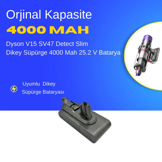 Dyson V15 SV47 Detect Slim Dikey Süpürge 4000 Mah 25.2 V Batarya – Orjinal Uyumlu Uzun Ömürlü, Yüksek Performans Pil ürün görseli 1