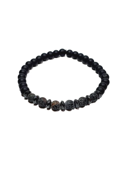 JTSS26BLK1689 AKİK ONYX ve HEMATİT DOĞALTAŞ ESNEK 6 MM JANTİ BİLEKLİK ürün görseli 1
