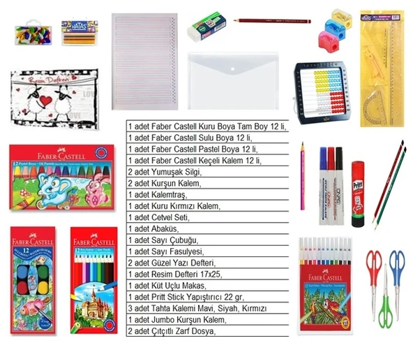 Okul Kırtasiye Seti Lüks Set 1.sınıf 25 li, Boyalar Faber Castell ürün görseli 1