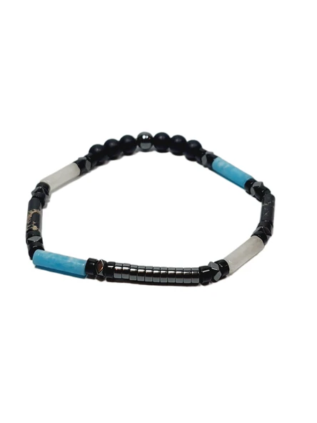 JTSS26BLK1696 AYTAŞI VARASİT ONYX HEMATİT DOĞALTAŞ ESNEK 6 MM JANTİ BİLEKLİK ürün görseli 1