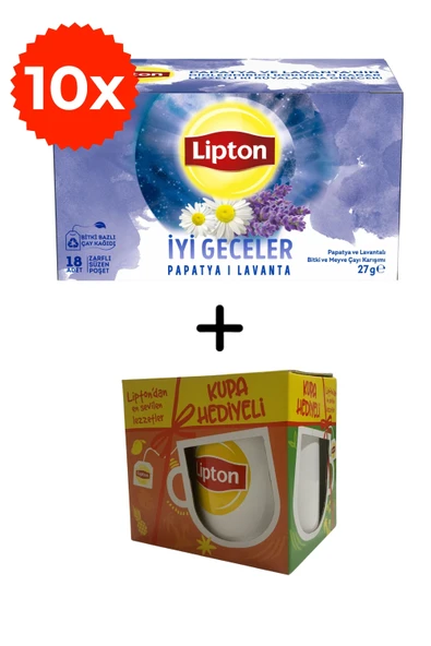 Lipton İyi Geceler Papatya ve Lavanta Bitki ve Meyve Çayı Karışımı 18li x 10 Adet+Hediye Lipton Kupa ürün görseli 1