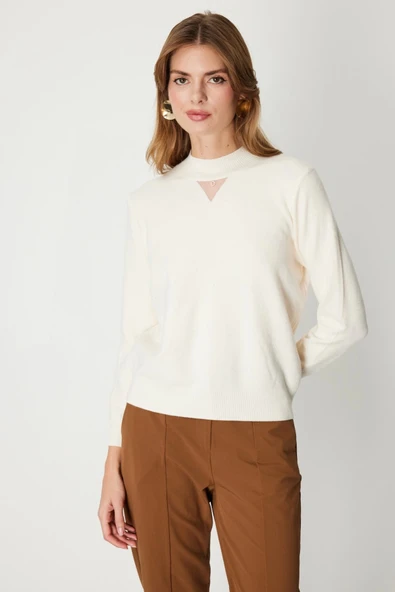 On Fashion Pul Detaylı Kadın Bej Kazak 60345 ürün görseli 1