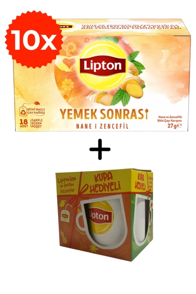 Lipton Yemek Sonrası Nane ve Zencefil Bitki Çayı Karışımı 18li x 10 Adet + Hediye Lipton Kupa ürün görseli 1