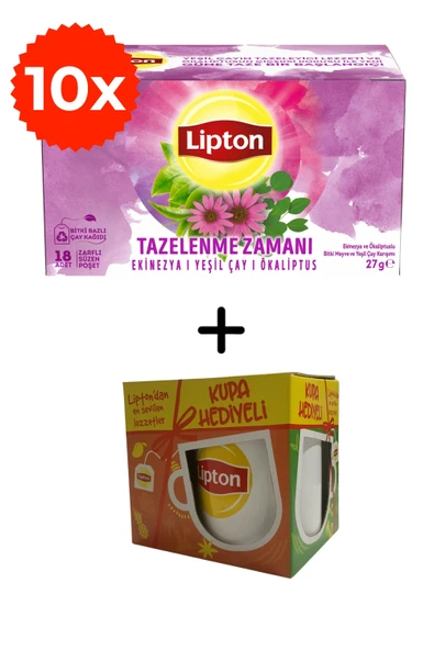 Lipton Tazelenme Zamanı Ekinezya ve Ökaliptuslu Bitki ve Meyve Çayı Karışımı 18li x 10 Adet+Hediye L ürün görseli 1
