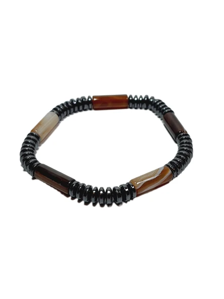 JTSS26BLK1690 AKİK ve HEMATİT DOĞALTAŞ ESNEK 6 MM JANTİ BİLEKLİK ürün görseli 1