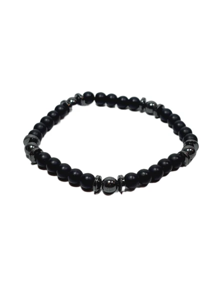 JTSS26BLK1685 ONYX ve HEMATİT DOĞALTAŞ 6 MM SİYAH-GRİ ESNEK GARANTİLİ JANTİ BİLEKLİK ürün görseli 1