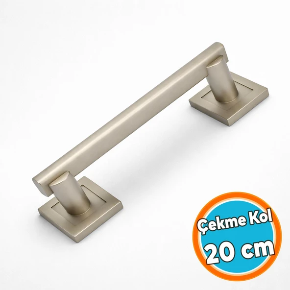 Çekme Kol Kare Rozetli 20 cm Saten Renk Metal Gövde Şık Modern Dayanıklı Kapak ve Dolap Kulpu ürün görseli 1