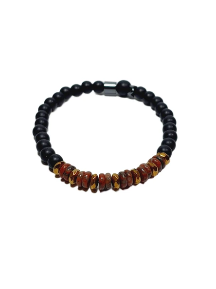 JTSS26BLK1688 JASPER ONYX ve HEMATİT DOĞALTAŞ ESNEK 6MM JANTİ BİLEKLİK ürün görseli 1