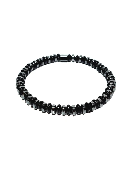 JTSS26BLK1681 ONYX ve HEMATİT DOĞALTAŞ 6 MM SİYAH-GRİ ESNEK GARANTİLİ JANTİ BİLEKLİK ürün görseli 1