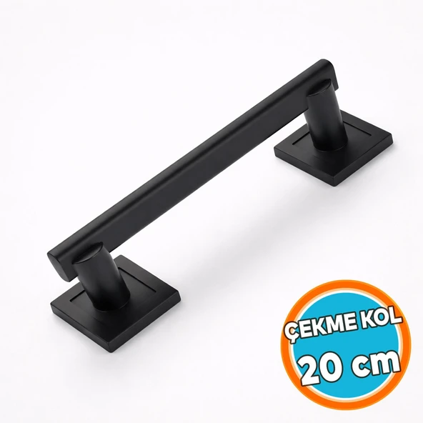 Kare Rozetli Siyah Çekme Kol 20 Cm Modern Tasarım Dayanıklı Metal Kapı Dolap Kulpu Şık Görünüm ürün görseli 1