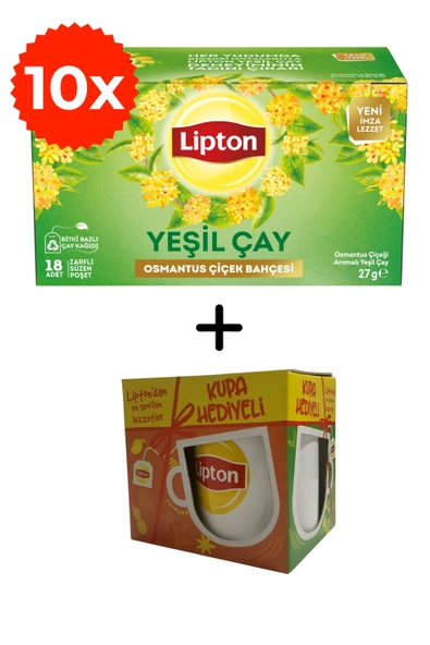 Lipton Osmantus Çiçek Bahçesi Aromalı Yeşil Çay 18li x 10 Adet + Hediye Lipton Kupa ürün görseli 1