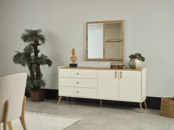 Dienni Terra Modern Konsol - 180 cm Genişlik - 3 Çekmeceli ve 2 Kapaklı Yemek Odası Şifonyeri - Çok Amaçlı Saklama Ünitesi ürün görseli 1