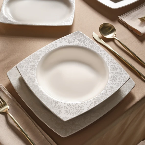 Karaca Square Bone Bridal 60 Parça 12 Kişilik Yemek Takımı ürün görseli 1