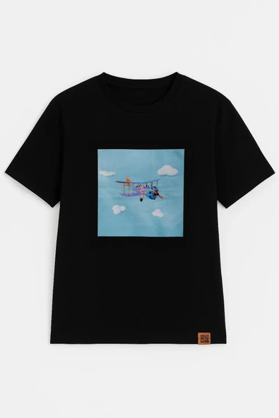 Erkek Bisiklet Yaka %100 Pamuk Helikopter Baskılı T-Shirt ürün görseli 1