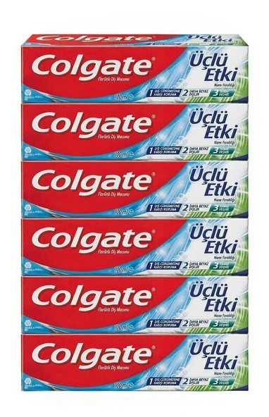 Colgate 3'lü Etki Diş Macunu 100 ml - 6'lı Ekonomik Paket (Çürük Karşıtı, Beyazlık, Ferahlık) ürün görseli 1