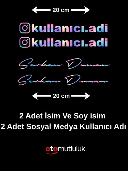 Kişiye Özel İnstagram Logolu Kullanıcı Adı ve Isim Soy Isim Sticker  20 Cm-Hologram 4 Adet ürün görseli 1