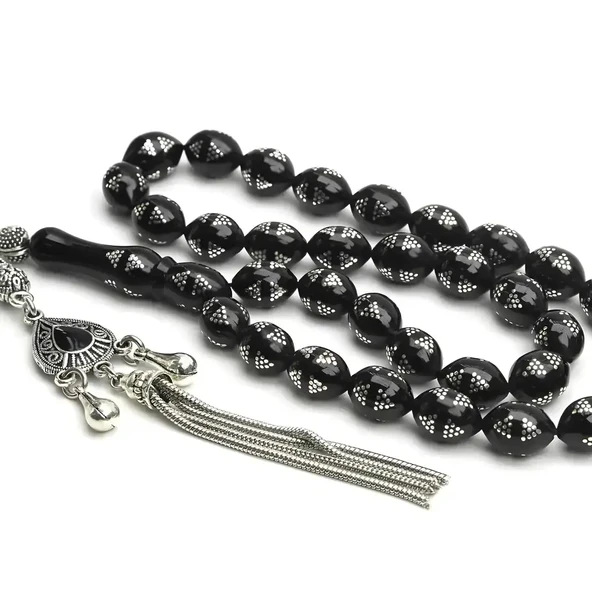 BlackCraft Beyzi Kesim Çift Üçgen Oltu Taşı Tespih ürün görseli 1
