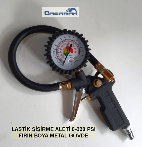 Lastik Şişirme Aleti Siyah Metal Gövde Hava Saati 220 Psı ürün görseli 1