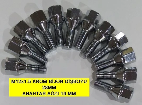 Bijon Takımı Krom Kaplı M12x1.5 - Aa=19mm Dış=28 Mm ürün görseli 1