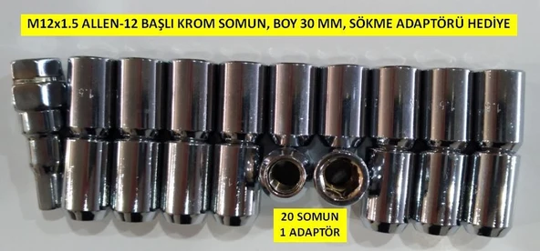 Allen-12 Başlı Krom Kaplı Bijon Somun M12X1.5 .Boy=30 Mm ürün görseli 1