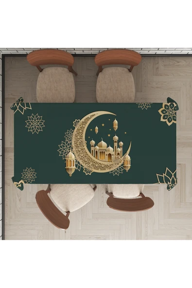 yok yok evim eve dair her şey Ramazan Temalı Keten Efektli Dekoratif Dertsiz Masa Örtüsü ürün görseli 1