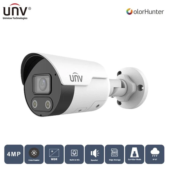 UNIVIEW IPC2124LE-ADF28KMC-WL 4MP 2.8MM COLORHUNTER H265+ IP67 DAHİLİ SES/HOPARLÖR IR BULLET IP KAMERA ürün görseli 1