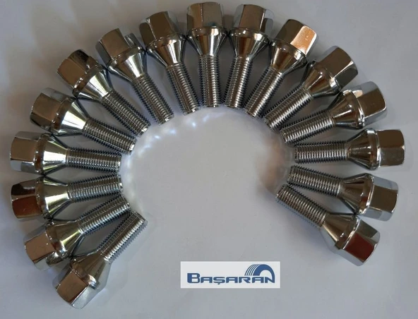 Bijon Takımı Krom Kaplı M12 x 1.25  Aa=17 MM Diş=28 Boy=56 MM Takım 16 Adet ürün görseli 1