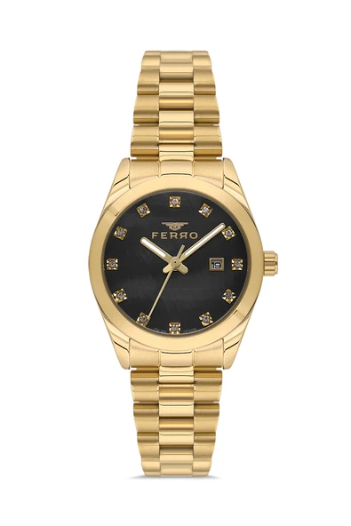 Ferro FL21570AWT-B2 Quartz Çelik Sarı Siyah Kadran 31 mm Kadın Kol Saati ürün görseli 1