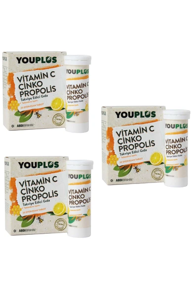Youplus Vitamin C Çinko Propolis 20 Efervesan Tablet x 3 Adet ürün görseli 1