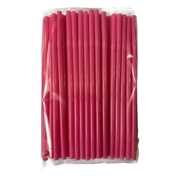Kalın Kokteyl Buzlu Soğuk İçecek Pipet - Körüklü - Pembe - 22 Cm. - 8 mm. -100 Adetlik Paket ürün görseli 1