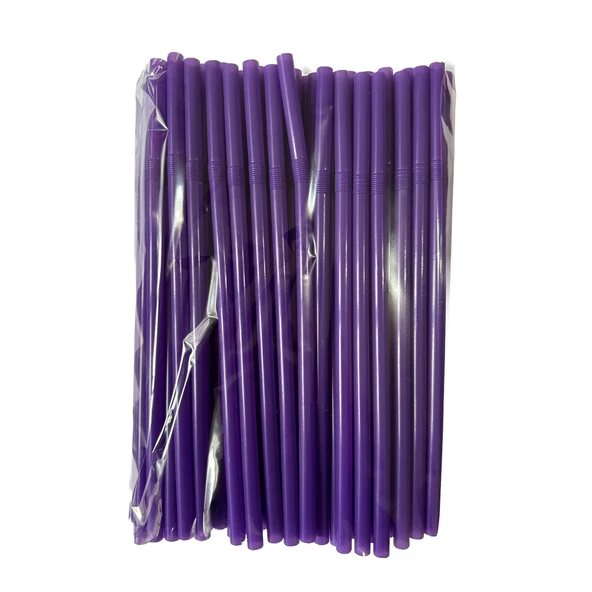Omeyva Körüklü Mor Kalın Kokteyl Buzlu Soğuk İçecek Pipet - 22 Cm. - 8 mm. -100 Adetlik Paket ürün görseli 1