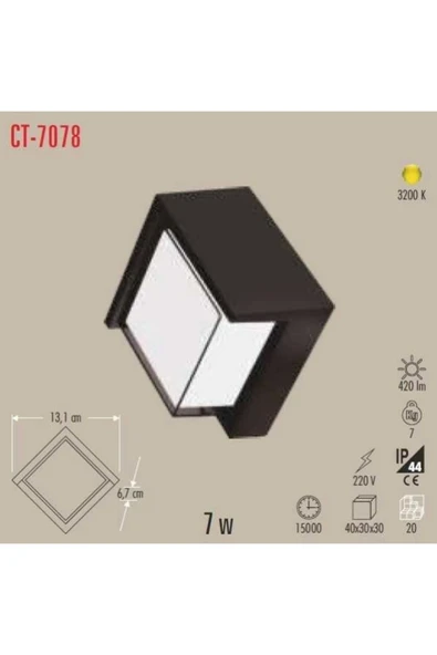 Cata Bora Dörtgen Led Bahçe 7w Duvar Aplik 3200K Günışığı Dış Mekan ürün görseli 1