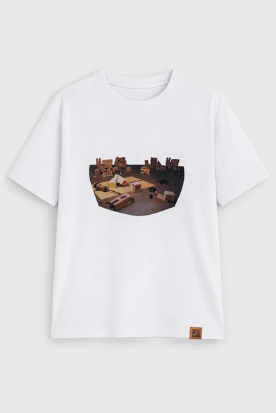 Erkek Bisiklet Yaka %100 Pamuk Blok Baskılı T-Shirt ürün görseli 1