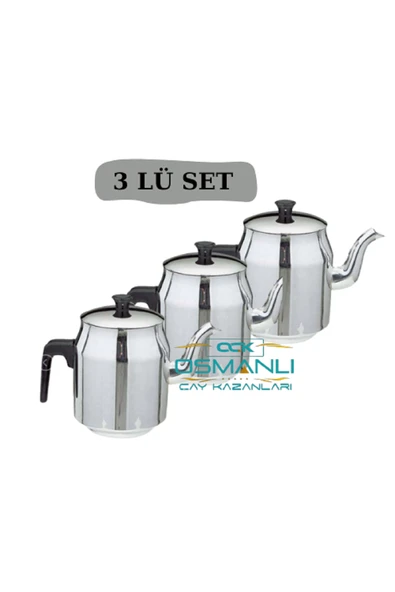 OSMANLI ÇAY KAZANLARI 3 Adet Çelik Demlik 2,5 Lt Bakalit Saplı Çaydanlık 430 3 Lü Set ürün görseli 1