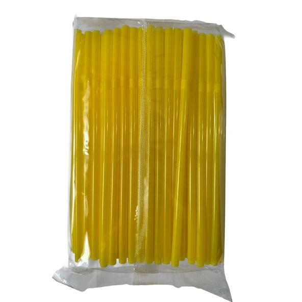 Omeyva Körüklü Sarı Kalın Kokteyl Buzlu Soğuk İçecek Pipet - 22 Cm. - 8 mm. -100 Adetlik Paket ürün görseli 1