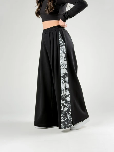 Desenli Siyah Oversize Kadın Samurai Pantolon COC2775 ürün görseli 1
