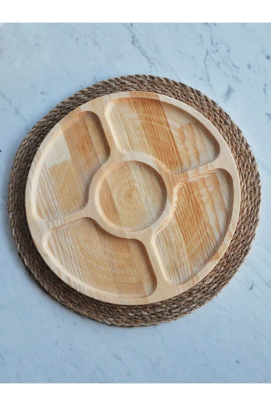 Gurme 5 Bölmeli Yuvarlak Ahşap Sunum Tabağı 30 Cm ürün görseli 1